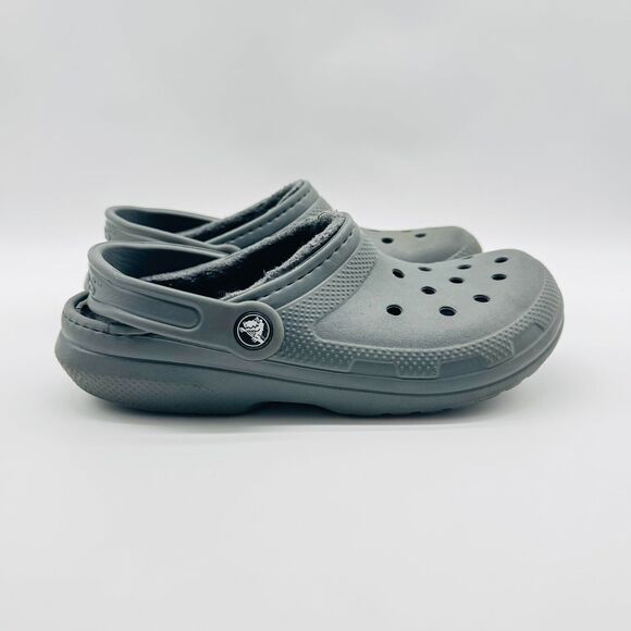 Crocs Clogs Womens 6 Gray Fleece Lined Shoes Classic Croslite Slip On Mules - Picture 1 of 13